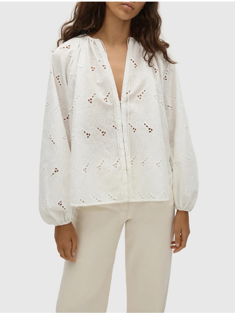 Faithfull the Brand White Eyelet Peasant Blouse in Medium